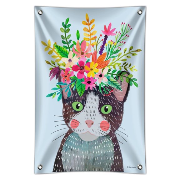 Intense Cat with Flower Hair Home Business Office Sign