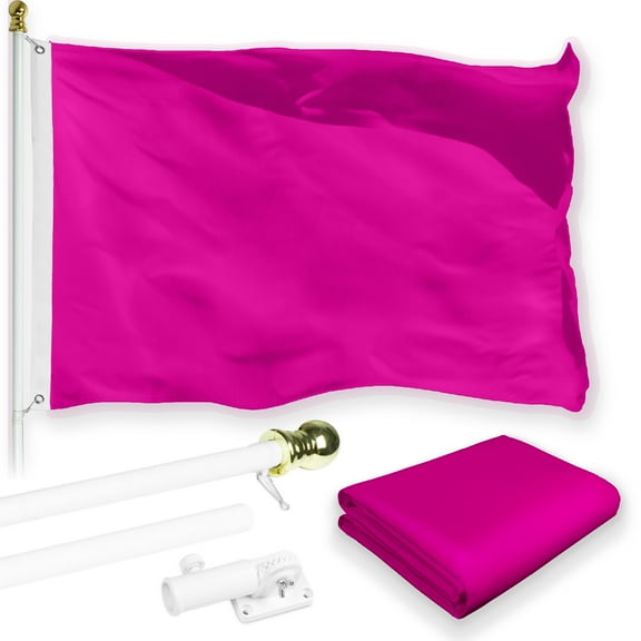 G128 Combo Pack: 5 Ft Tangle Free Aluminum Spinning Flagpole (White) & Solid Magenta Color Flag 2x3 Ft, LiteWeave Pro Series Printed 150D Polyester | Pole with Flag Included