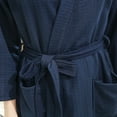 thumbnail image 4 of Defitshape Women's Kimono Bath Robe Knee Length Waffle Bathrobe Soft Lightweight Sleeping Cozy Weave Spa Robe Spring Summer Fall Navy X-Large, 4 of 5