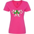 thumbnail image 3 of Inktastic Candy Canes and Holly Christmas Women's V-Neck T-Shirt, 3 of 5