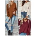 thumbnail image 3 of Sudadera holgada de manga larga con cuello en V para mujer, jerséis informales Abanopi  Sudadera de mujer, 3 of 7
