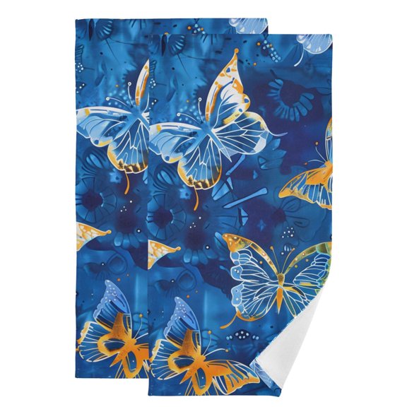 Butterflies Patterns Batik Dye Hand Towel Absorbent Bath Towels for Bathroom Sports Gym 28" x 14" Set of 2