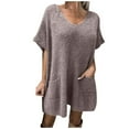 thumbnail image 2 of Honeeladyy Women Summer Tunic Dress Women's Fashion Casual Solid Pullover Comfortable Short Sleeve V-Neck Dress, 2 of 9