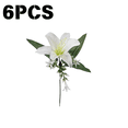 thumbnail image 2 of CuiLiyq 6 Pcs Artificial Lily Bouquet, 12.2 Inch Plastic Decorative Flowers Faux Floral for Wedding Home Party Table Centerpiece, White, 2 of 6