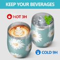 thumbnail image 4 of 12oz Stemless Wine Tumblers Teal Daisy Flower Yellow Centers Pattern Vacuum Insulated Stainless Steel Travel Tumbler Cups Mug with Lid and Straw for Champaign,Cocktail,Beer with Cleaning Brush, 4 of 5