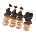 thumbnail image 7 of Unique Bargains Ombre Three Town#1B/4/27 Color Black Brown Blonde Brazilian 3 Bundles 100% Human Hair 16"18"18"inch with Lace Closure 14", 7 of 7