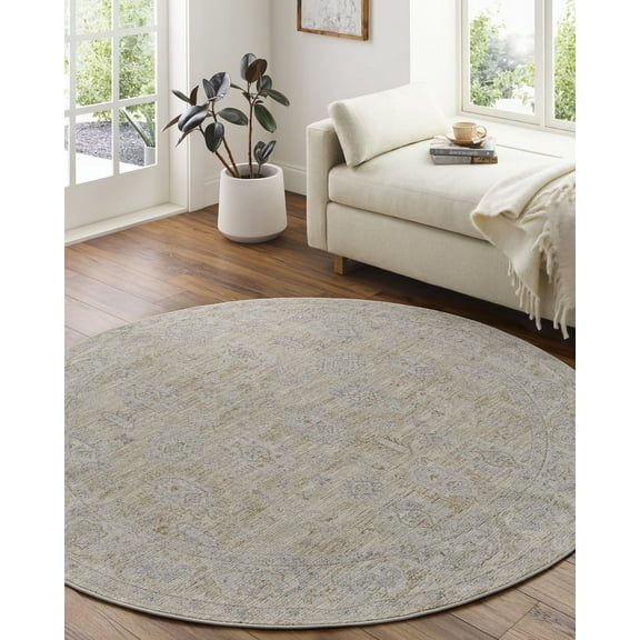 Livabliss Area Rugs for Living Room, 7ft Round Avant Garde Traditional Dusty Sage Round Rug, Bedroom Dining Room Home Decor Stain Resistant Carpet (6'7" x 6'7")