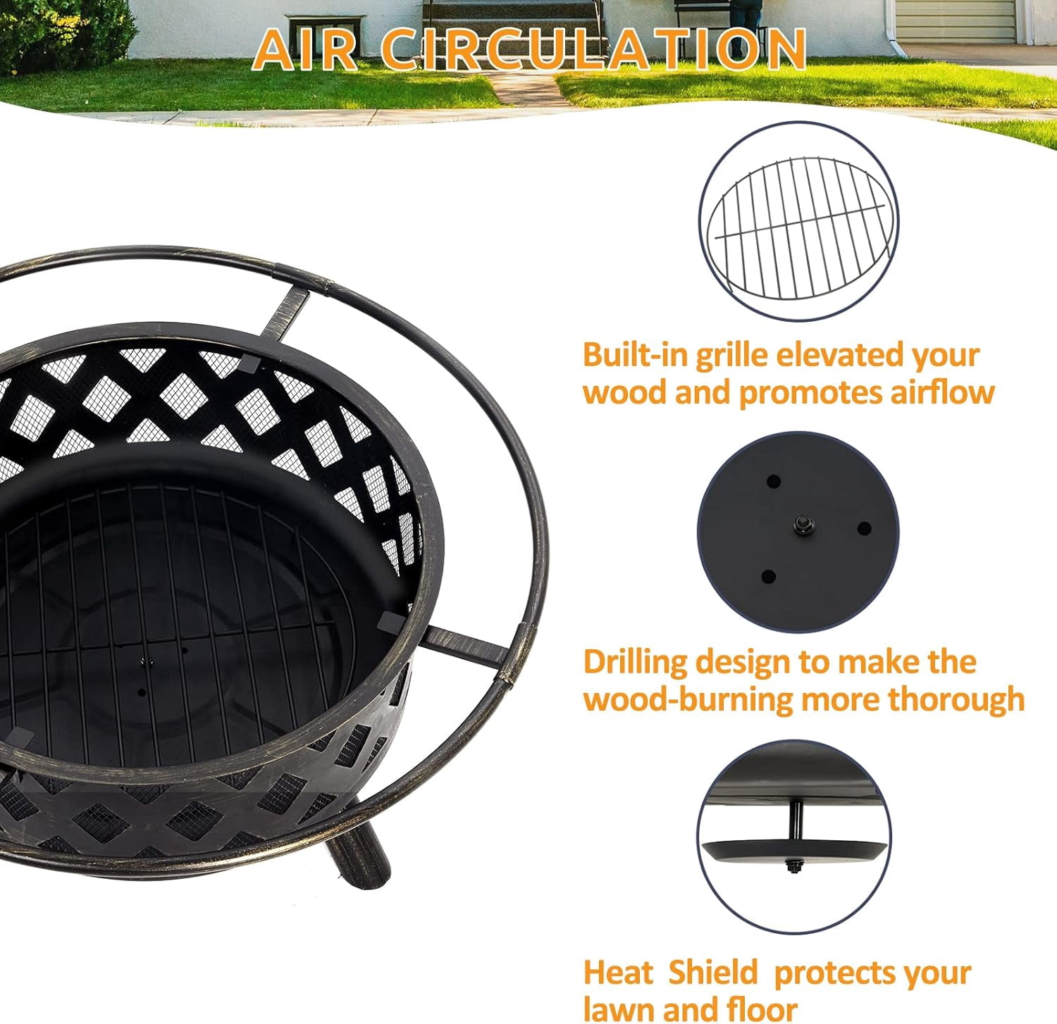 ELPOSUN Fire Pit for Outside 30 inch Outdoor Wood Burning Firepit Large Steel Firepit with protective cover for Backyard Bonfire Patio