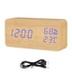 thumbnail image 1 of Reloj despertador LED Mesa de madera Humidómetro Termómetro Control de voz Temporizador de escritorio digital, Madera de bambú Luz azul Advancent HA004025-01, 1 of 6