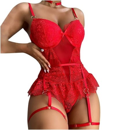 

Mrat Seamless Panties High Waist Briefs for Women Ladies Exquisite Mesh Lingerie Bra+Garter+Briefs+Choke Set Babydoll Cut-Out Sleepwear Cotton Underwear Full Briefs