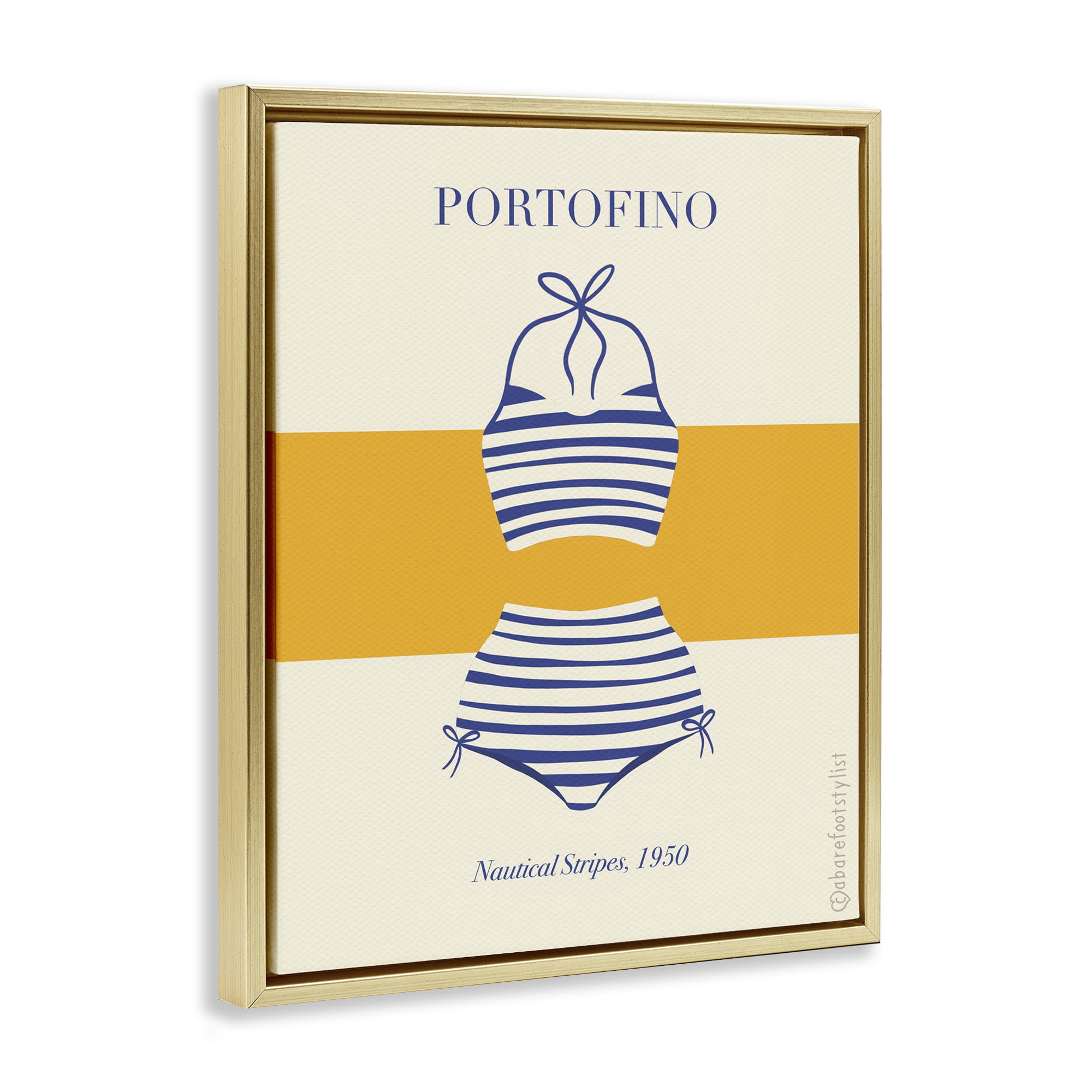 Stupell Industries Portofino Striped Bikini Gold Framed Floater Canvas Wall Art, design by A Barefoot Stylist