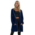 thumbnail image 2 of Resicozy Women's Zip Up Hoodies Oversized Solid Color Long Tunic Sweatshirts Casual Fall Jacket Coat with Pocket Navy 2XL, 2 of 6