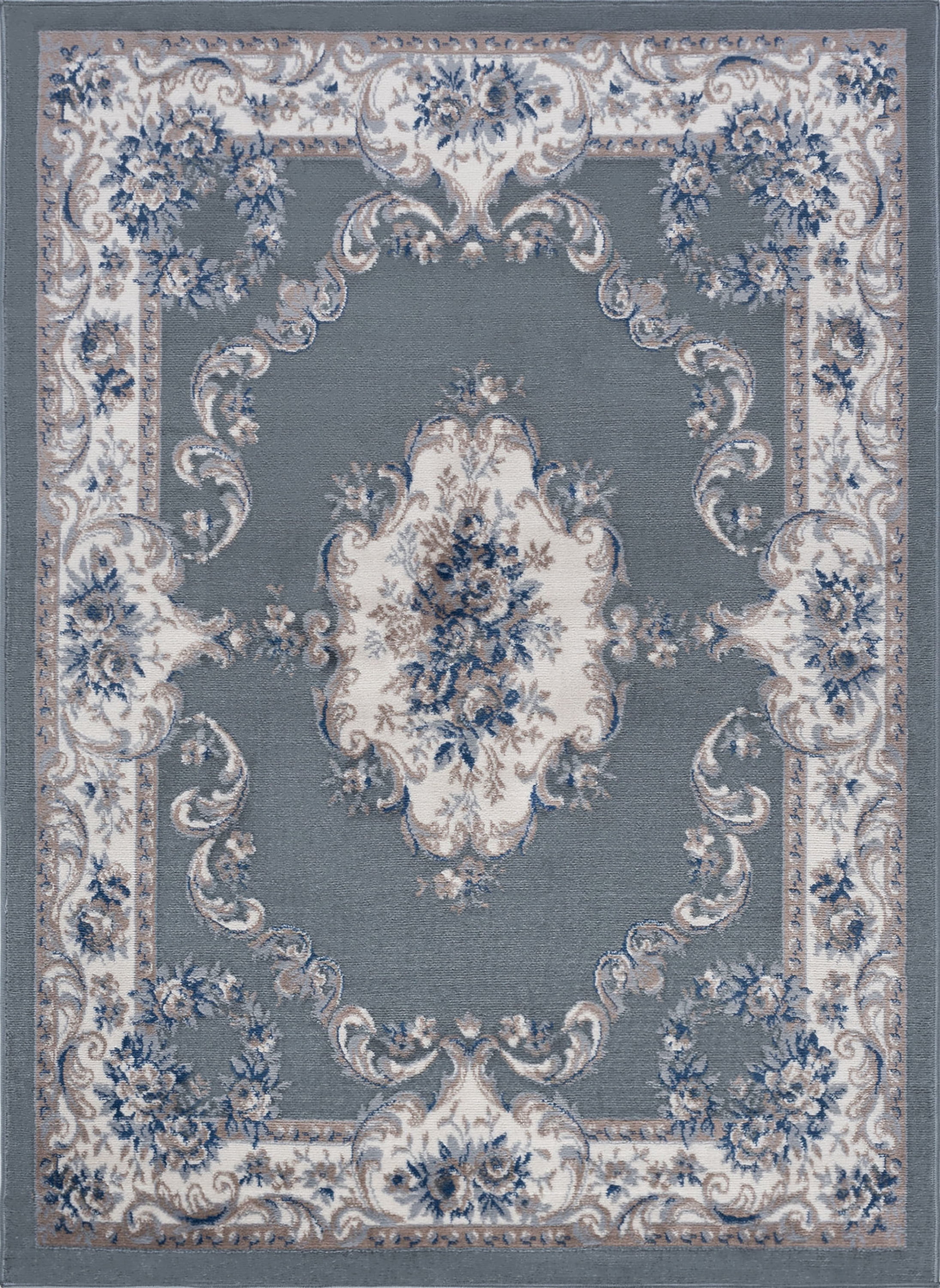 Hampton Traditional 5' x 7' Gray and Cream Polypropylene Indoor Area Rug
