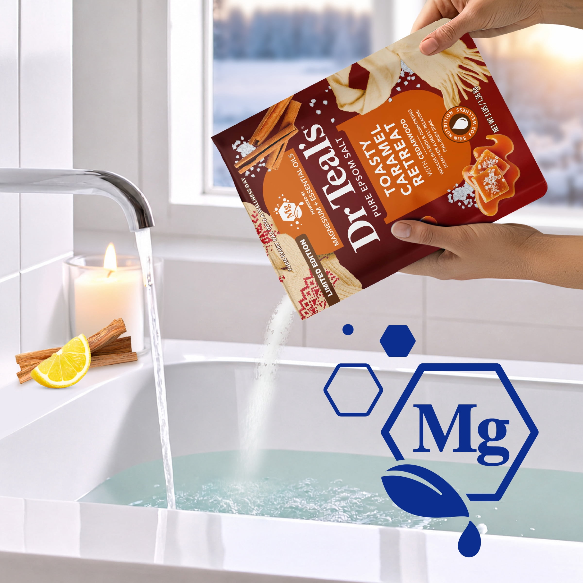 Dr Teal's Toasty Caramel Epsom Salt Magnesium Bath Soak, Essential Oil, 3 lbs