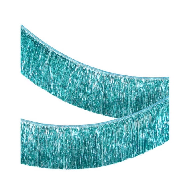 Nvzi 3 paquetes de 118 x 11,8 pulgadas de guirnalda de flecos de papel de aluminio encriptado grueso, guirnalda de flecos de papel de oropel metálico para colgar en la pared, azul claro