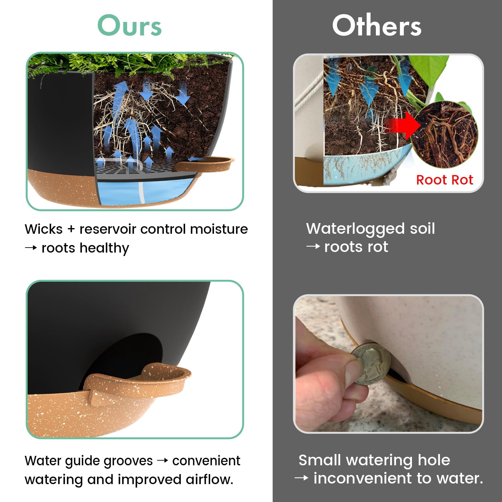 13 Inch 2 Pack Large Self Watering Hanging Planters For Indoor Outdoor Plants  Plant Pots With Removable 50 Oz Reservoir Plastic Basket Window Porch Garden Black Brown