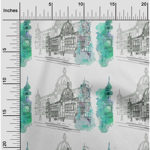 oneOone Polyester Lycra Mer Vert Tissu Monuments Voyage Robe Tissu Matériel Tissu Imprimé par la Cour 56 Pouces de Large