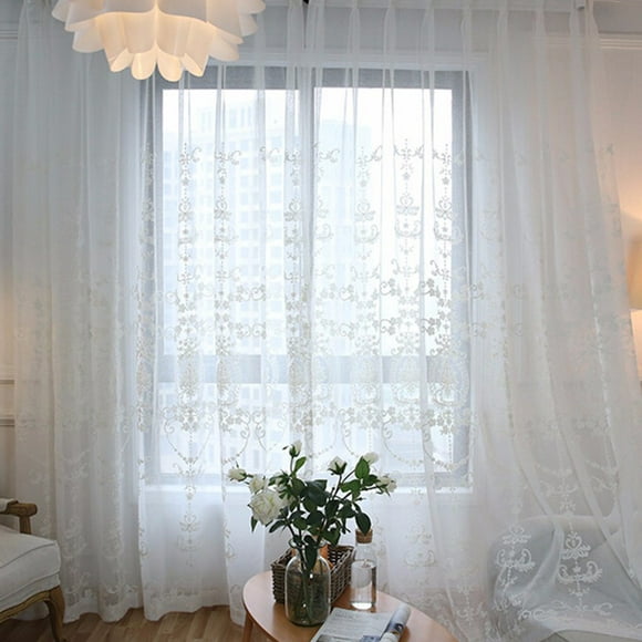 Drap de Rideau de Fenêtre en Voile Transparent Brodé Blanc en 1 Pièce, 39,3 "X98,4"