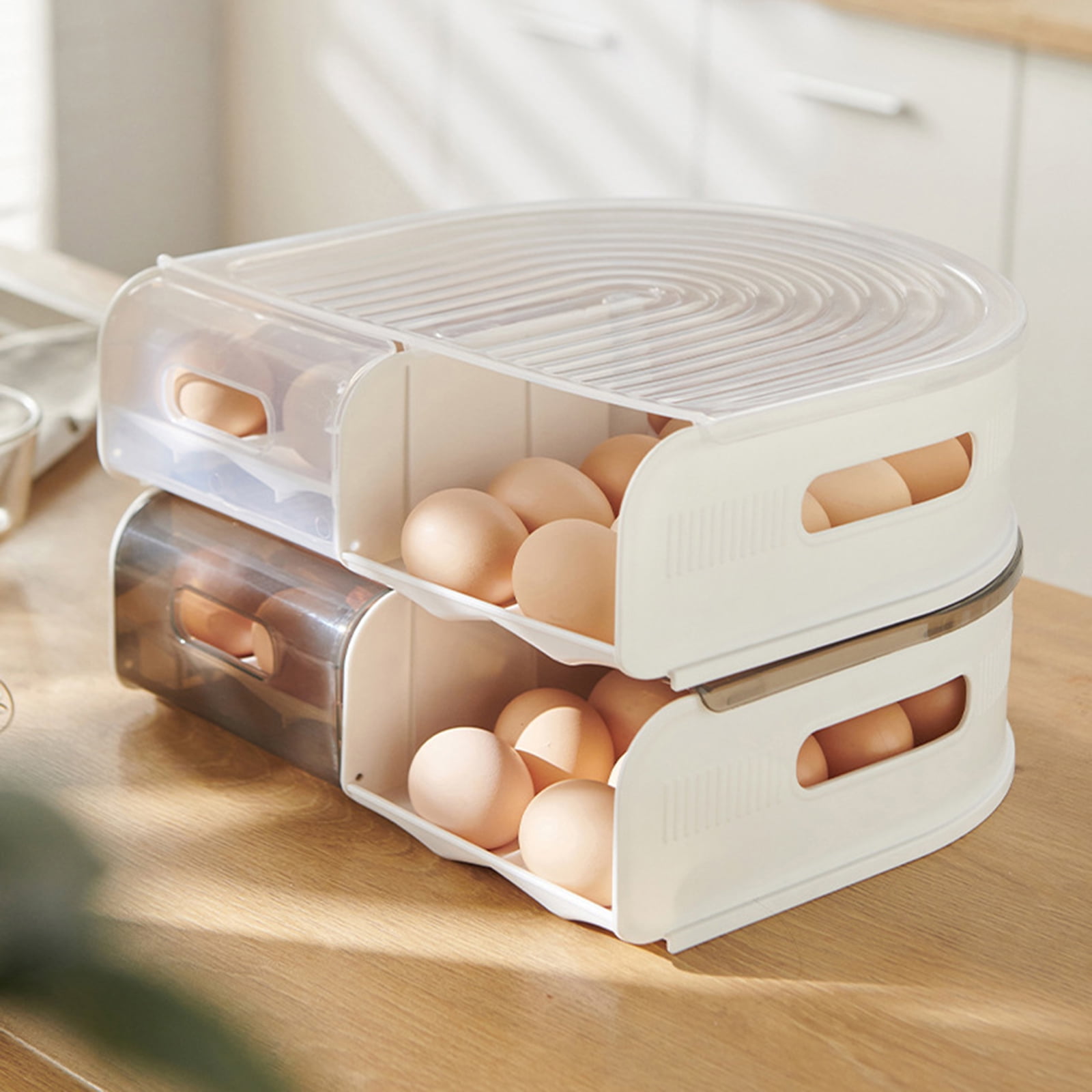 2 Layer U Shape Eggs Storage Box Roll Out Design Clear Refrigerator Organizers Safe Plastic Kitchen Tool