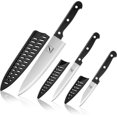 thumbnail image 1 of Kitchen Knife, 3-Pcs Knife Set with Sheath, 8 Inch Chef Knife, 4.5 Inch Utility Knife, 4 Inch Paring Chef Knife, Stainless Steel, Black, 1 of 8
