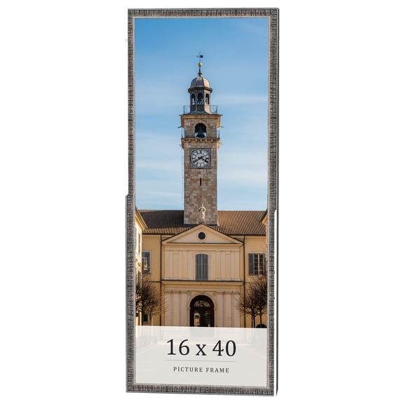 16x40 Frame Silver Grey Distressed Solid Wood Picture Frame | 0.75 Inch Moulding Width | Interior