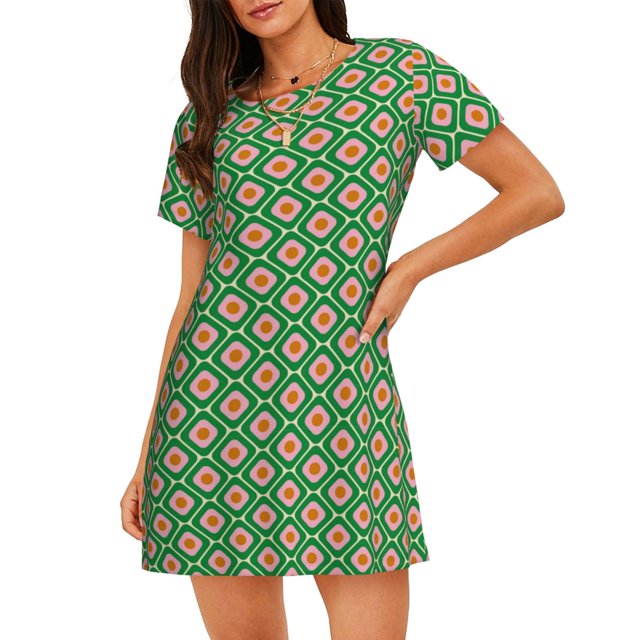 Fotbe 60s and 70s Style Bata de Dormir para Mujer con Estampado, Camisón de Algodón de Manga Corta, Ropa de Dormir Casual