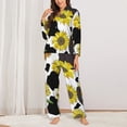 thumbnail image 3 of Kll Black Cow Print Print Women'S Long Sleeve Pajamas With Pants Sleepwear Loungewear 2 Set-Small, 3 of 9