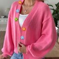 thumbnail image 6 of YUGYXL Women's Cable Knit Cardigan Teen Girl Cute Open Front Cardigans Sweater Long Sleeve Blouses Hot Pink S, 6 of 8