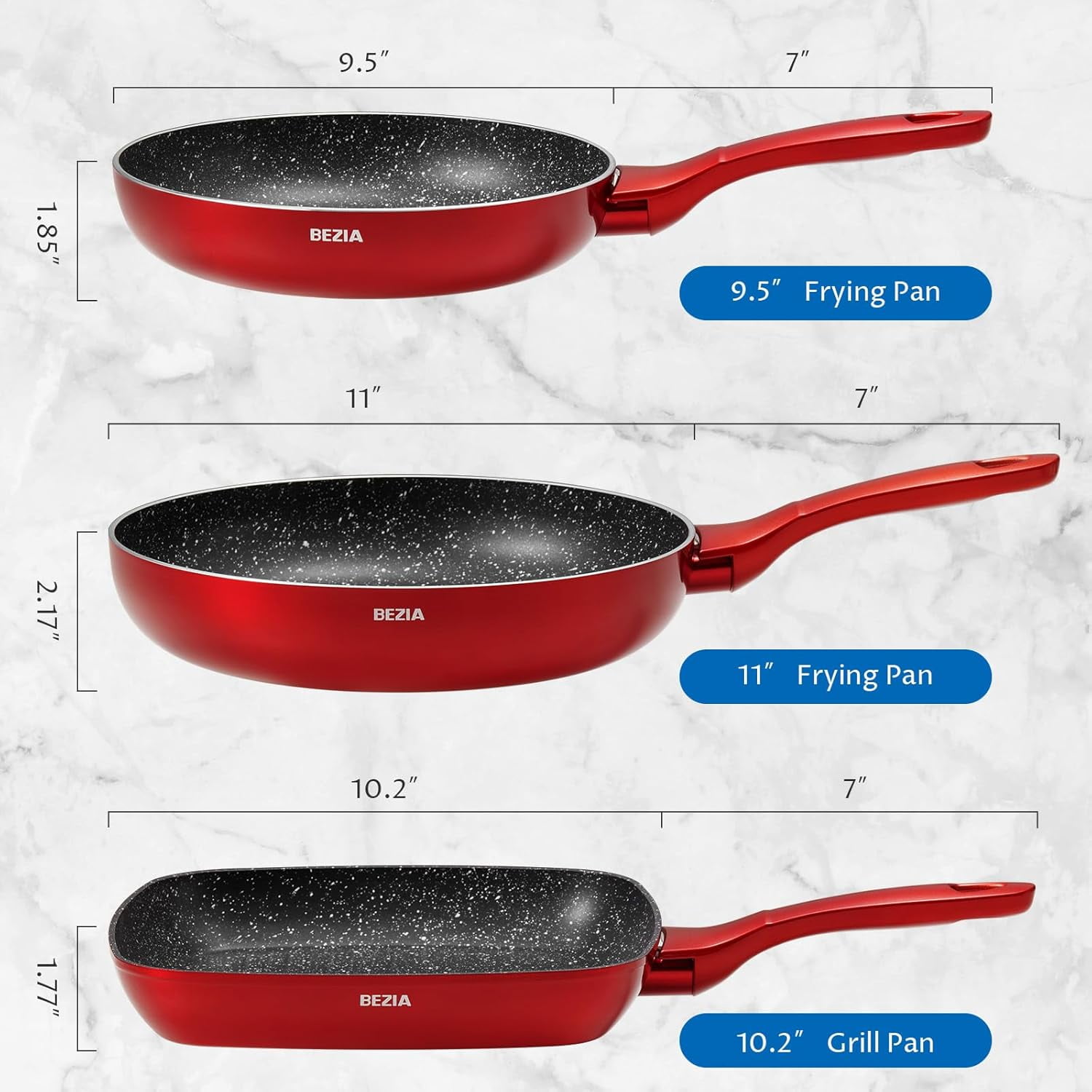 Nonstick Frying Pans Set 3 Piece, Skillets and Frying Pans 9.5, 11, 10.2 Inch, Dishwasher Safe Kitchen Cooking Pan, Non Stick Pan for induction cooktop, Omelette  Pan with Stay Cool Handle