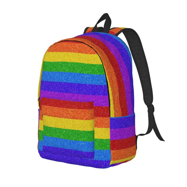 Balery Colorful Glitter Rainbow Mochila Clásica Impresa Básica para Viaje, Mochila Escolar Resistente al Agua, Mochila de Lona con Correas Ajustables-Medium