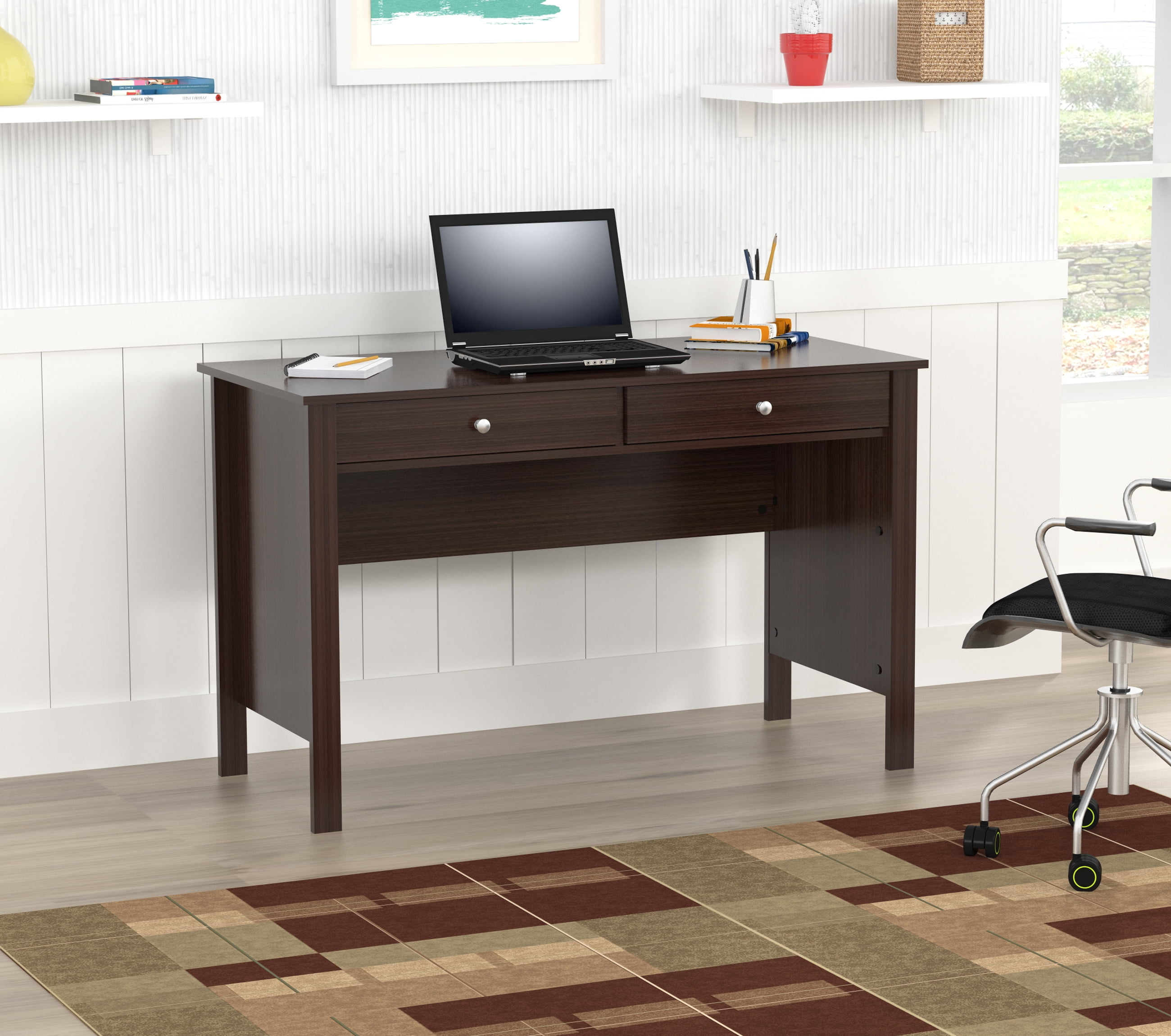 Inval Raspect Traditional Espresso Wengue Writing Desk W 2 Drawers
