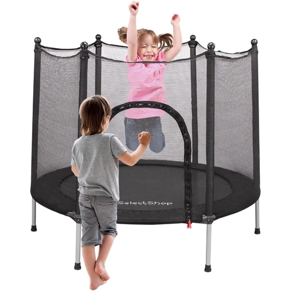 Trampolín para niños con Red De Seguridad Brincolín Infantil De 55 Pulgadas Brincolines De Niños para Fiestas Trampolin con Postes Acolchados para Interiores y Exteriores Negro