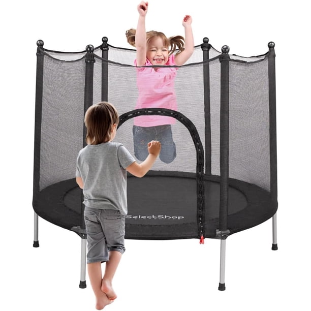 Trampolín para niños con Red De Seguridad Brincolín Infantil De 55 Pulgadas Brincolines De Niños para Fiestas Trampolin con Postes Acolchados para Interiores y Exteriores Negro