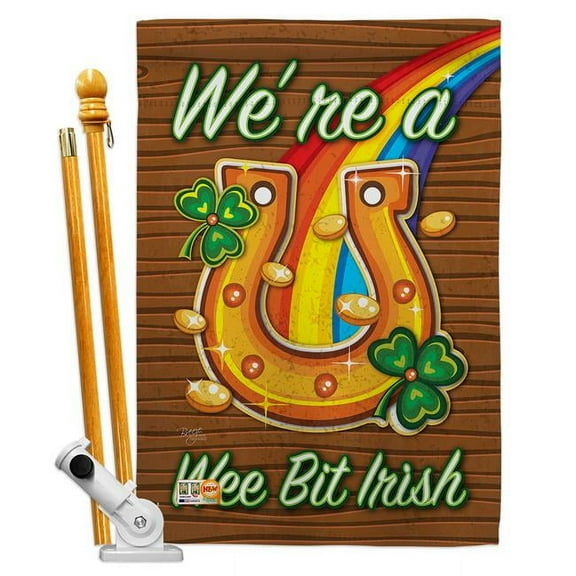 Breeze Decor BD-SA-HS-102002-IP-BO-D-US15-BD 28 x 40 in. Vertical We are a Wee Bit Irish Spring St Patrick Impressions Decorative Double Sided House Flag Set with Pole & Bracket Hardware