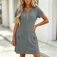 thumbnail image 6 of Bxsruta Women's Casual Short Sleeve Popover Dress with Zipper Mock Neck and Pockets Cocktail Length Loose Flowy Breathable Lightweight Soft Comfortable for Summer, 6 of 8