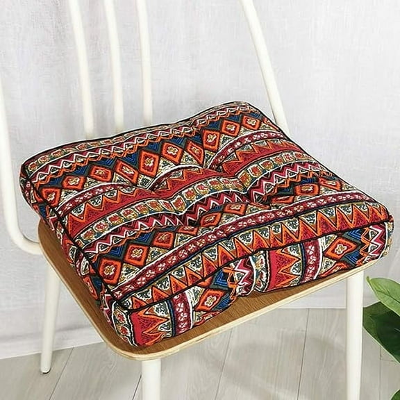 XmhyTop Bohemian Plush Patio Chair Pads, Square Comfort Cushions for Indoor/Outdoor, Home, Office & Kitchen Dining Seats Red 18"x18"x4"
