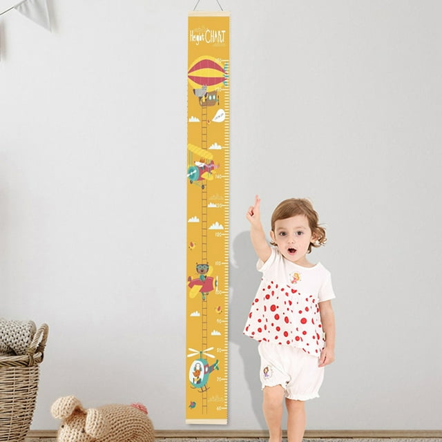 Kids Growth Chart for Wall Decoration Foldable Canvas Height Measurement Ruler with Cartoon Pattern Removable Mounted Board