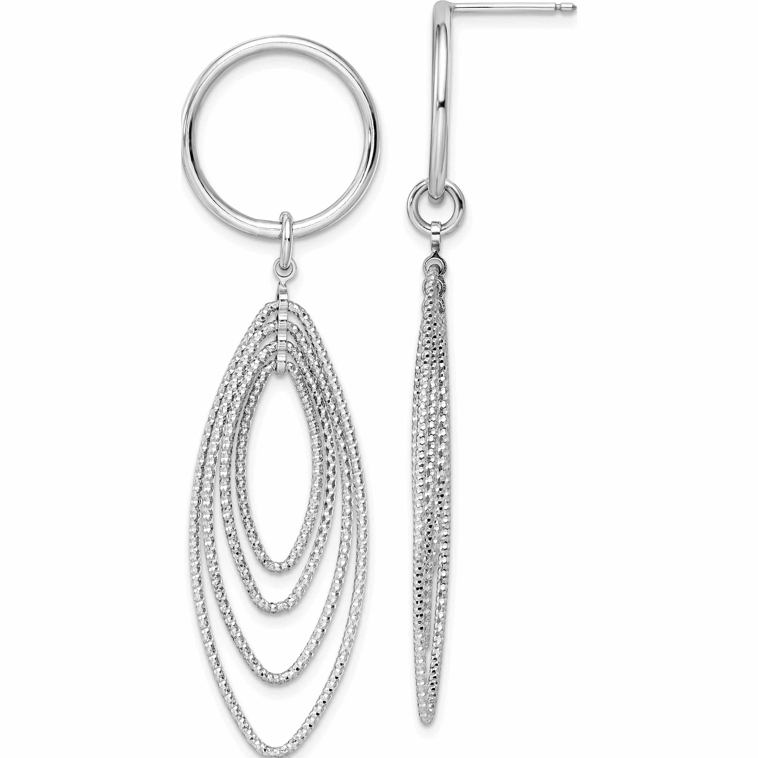 925 Sterling Silver Rhodium-plated & Red-tone Multi-chain Dangle Earrings 