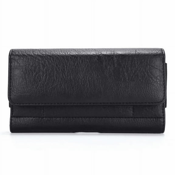 Black Magnetic Leather Case with Card Holder under the flap. Compatible with Tracfone BLU View 5