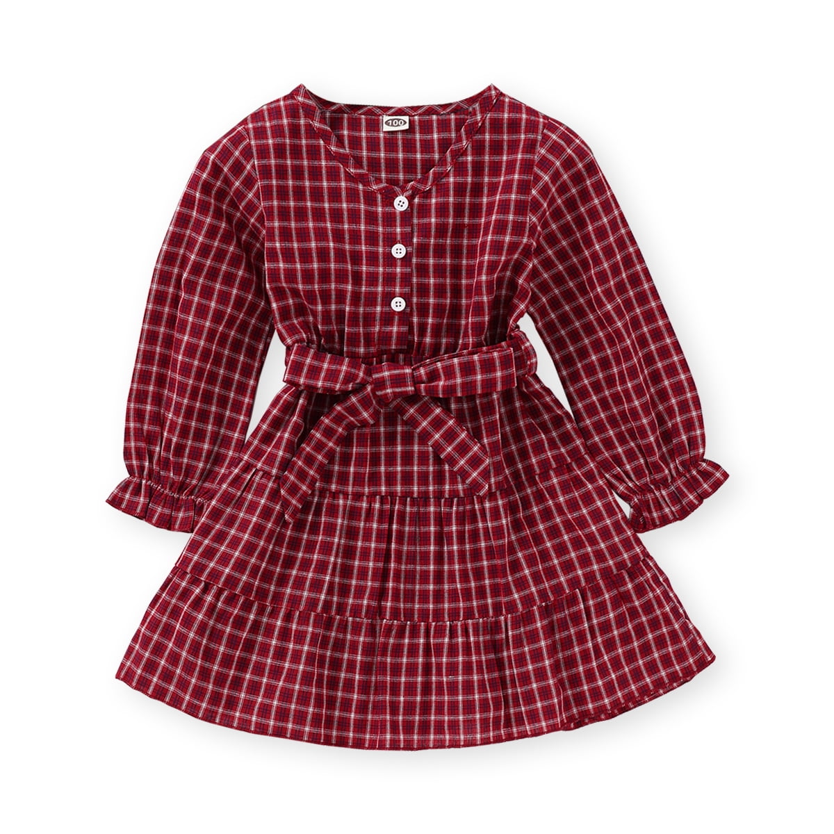 5T Kids Girl Dress Long Sleeve Red Plaid Dress Little Girl Longsleeve