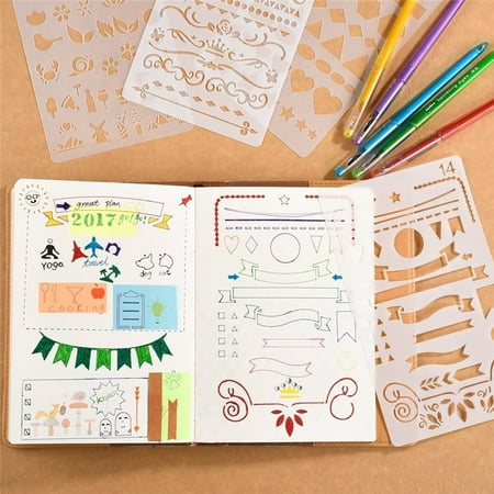 Laser Plastic Stencil - Bullet Journal Stencil Set Plastic Planner DIY Drawing Template for Diary Notebook Scrapbook Craft Projects 20 typles