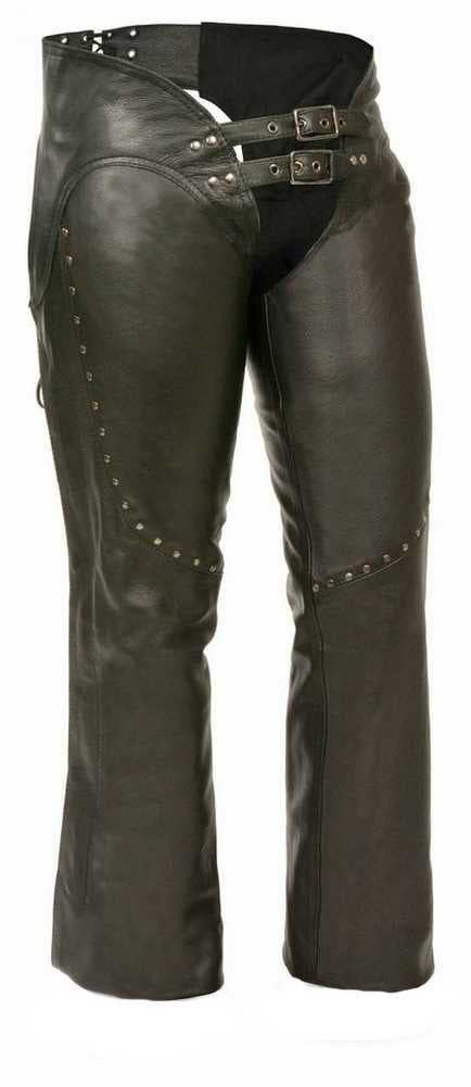 Black, XX-Small Milwaukee Womens Low Rise Double Buckle Leather Chaps 