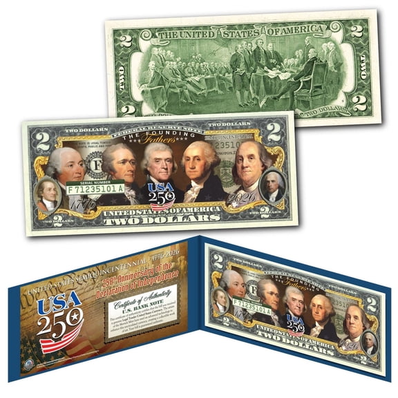 Collectible USA 250 - Founding Fathers of the United States America's 250th Anniversary Genuine $2.00 Bill