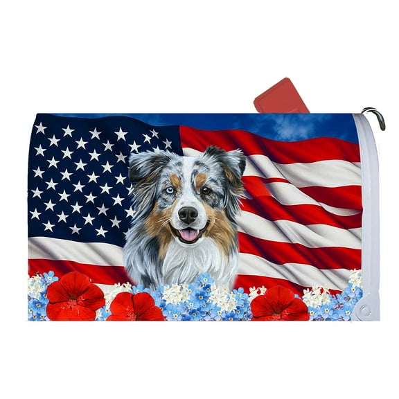 Australian Shepherd Blue Merle - Best of Breed Patriotic Dog Breed Mail Box Cover