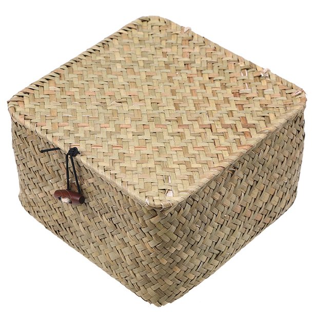 5.5x5.5 Woven Basket Small Handmade Seagrass Box Finishing Seaweed Basket with Lid Sundry