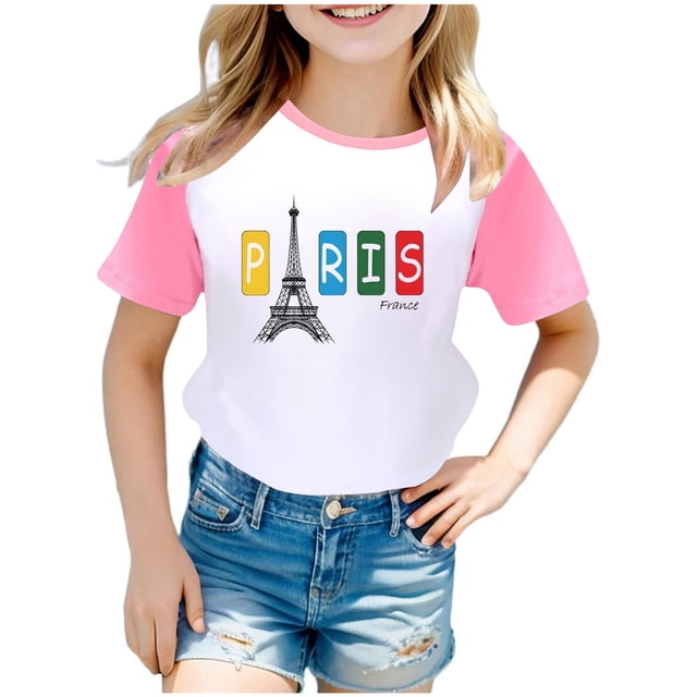 Toddler Girls Summer Tops Tees Fashion Games Printed Raglan Short Sleeved Loose Fit T Shirt Daily Spring Shirts For Kid 2-3 T