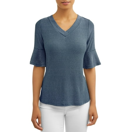 - Women's Frill Sleeve V-Neck Top