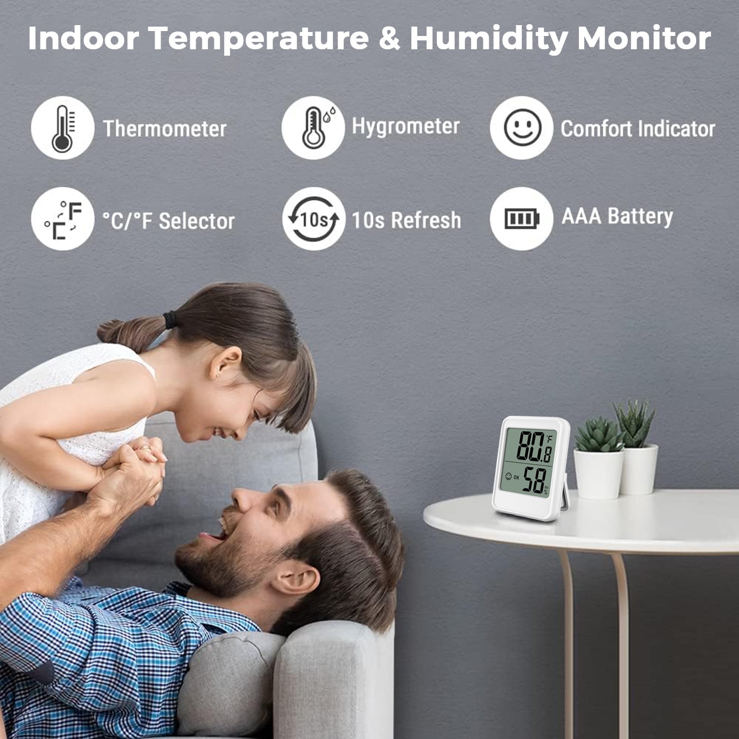 Meamaz 2-Piece Magnetic Digital Humidity Thermometer - °C/°F Convertible, Comfort Reminder, Stand/Hang Options for Home, Kitchen & Ba-by Room