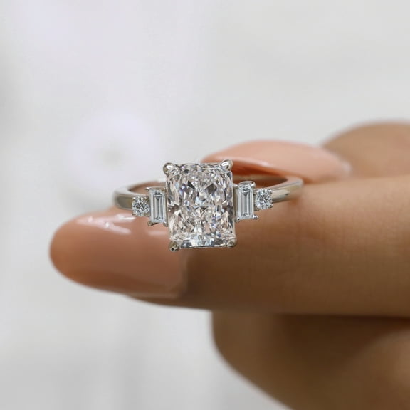 JEWELEGANT 2.5 Carat Radiant Cut Moissanite Engagement Ring, Five Stone Diamond Ring for Women