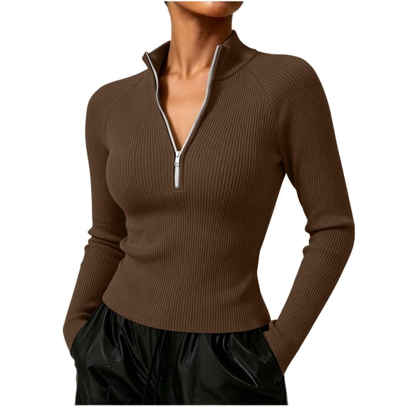 LUVDA Quarter Zip Ribbed Knit Pullover Top for Women Long Sleeve Slim Fit Sweater Casual Winter Basic